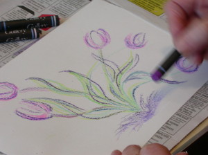 Crayon based artwork inspired by tulips